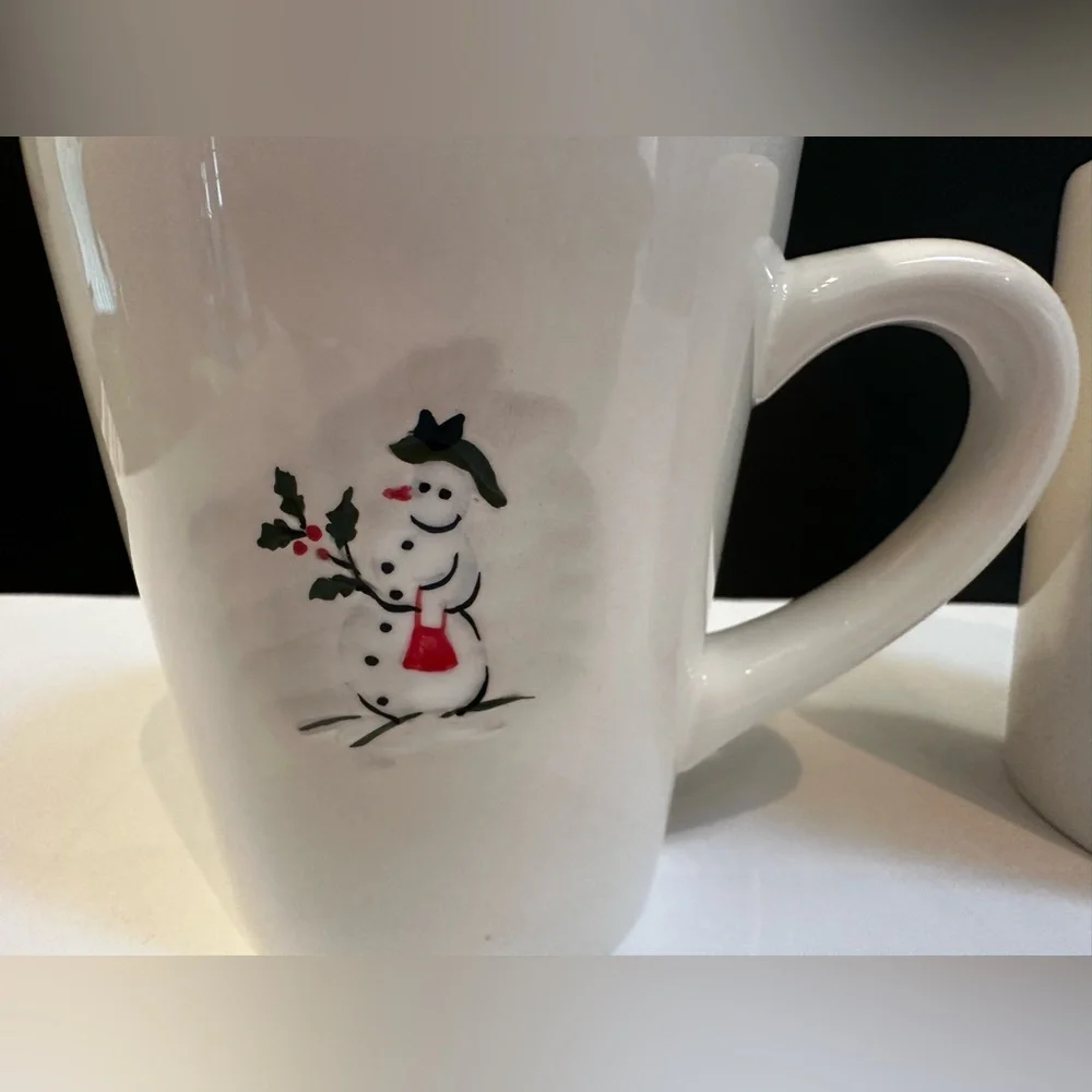 Williams Sonoma Set Of 2 Snowman Christmas Mugs 2003 Vintage Holiday Winter